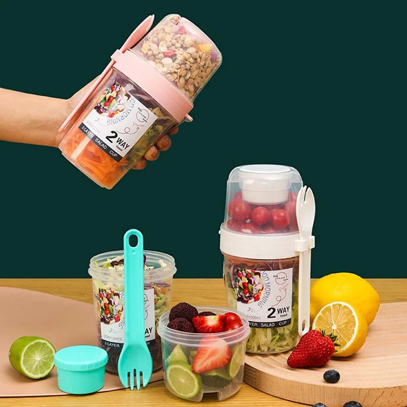 Portable Salad Cup Oatmeal Cup Seal Container Set Yogurt Nut Fat-Reduced Vegetable Fruit Cup With Lid Spoon Cup Lunch Box