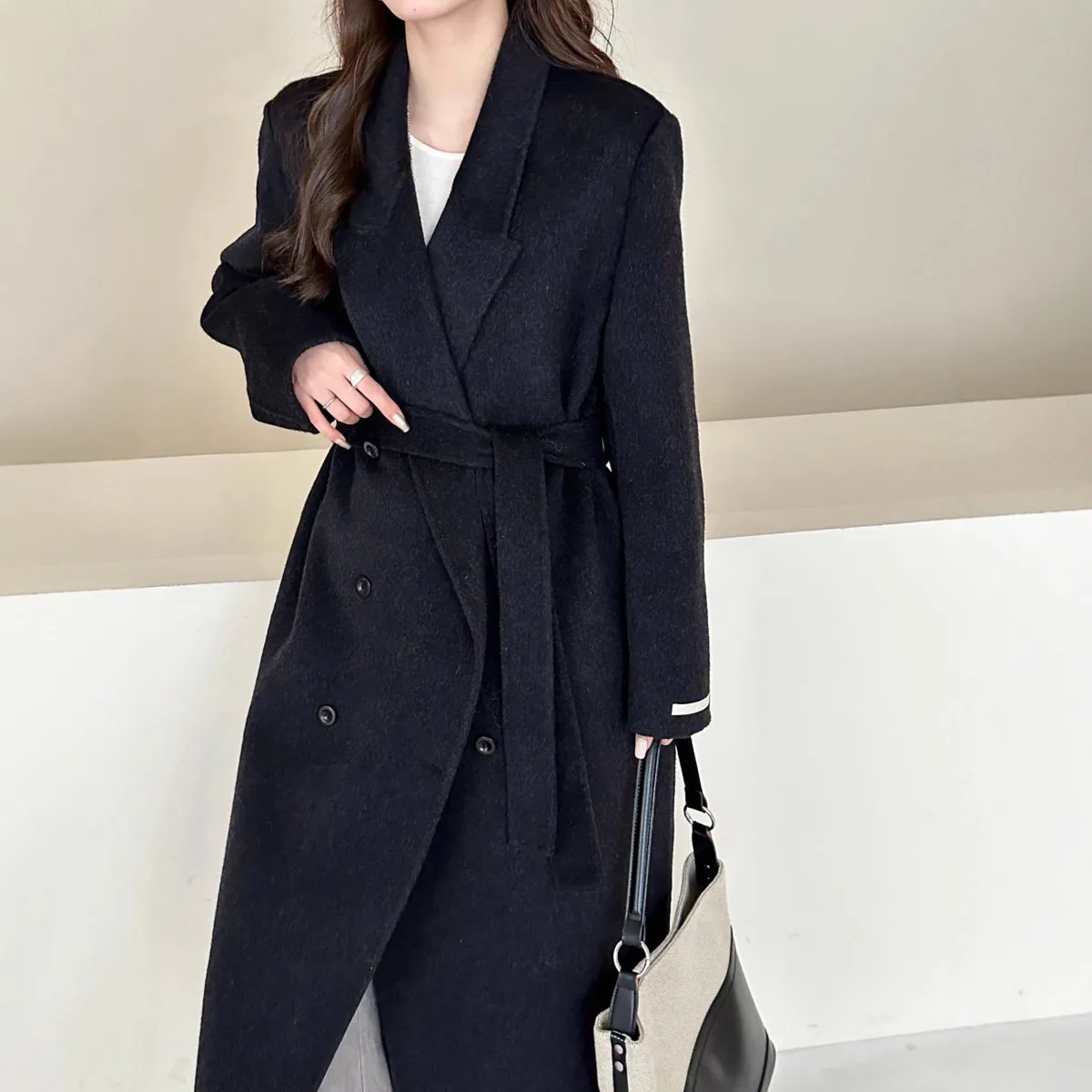 BJTZ 2025 معطف صوف نسائي فاخر جديد مزدوج الوجه مصنوع يدويًا قسط سميك دافئ خريف شتاء موضة ملابس خارجية أنيقة أنيقة