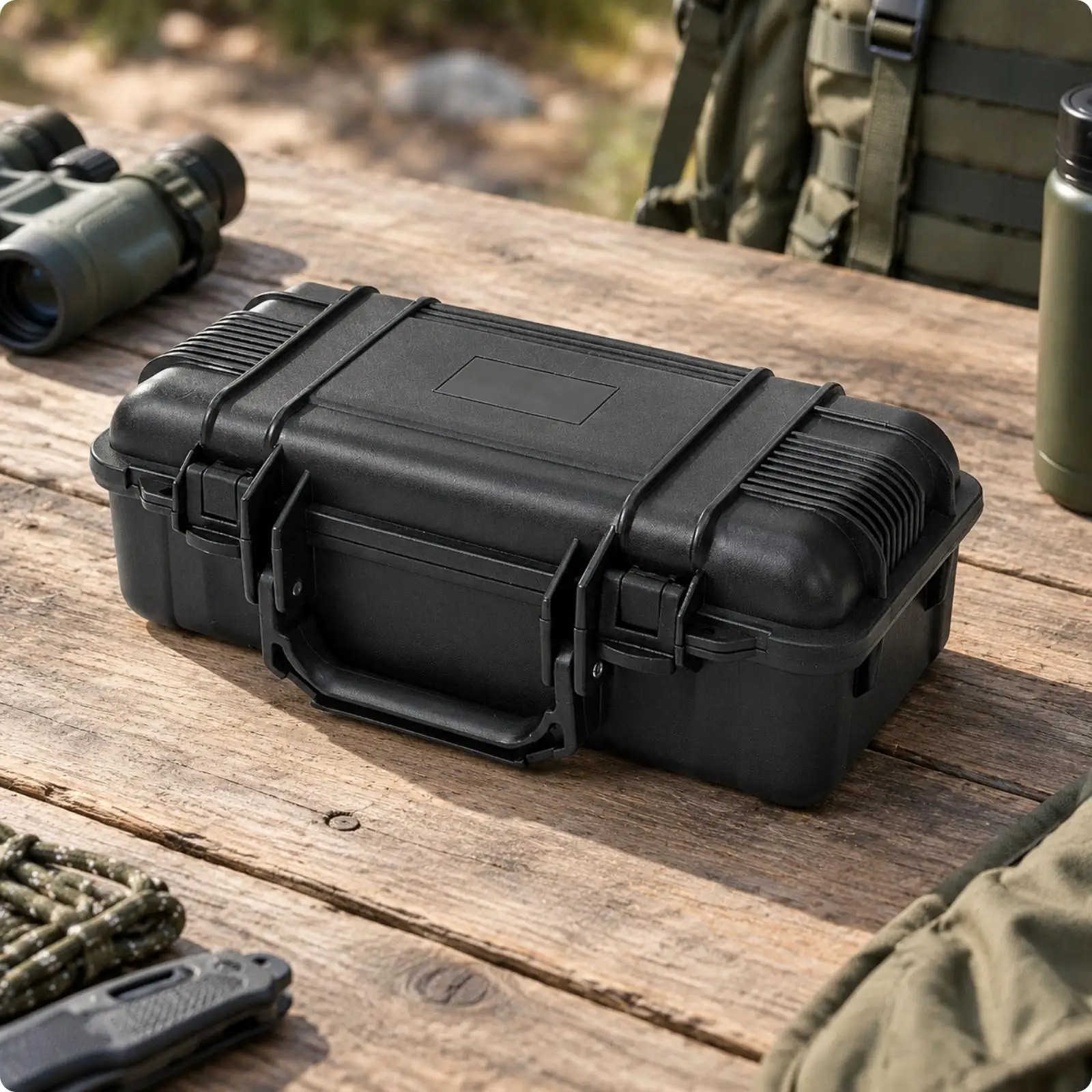 Guarding Storage Box for Delicate Gear Black Plastic Case with Foam Padding Hinged Lid for Field Use