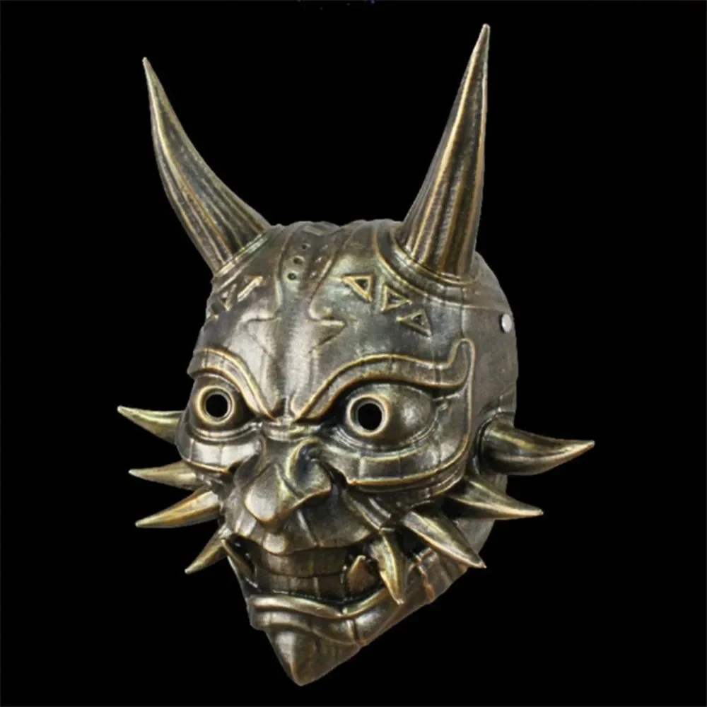 Resin Rivet Punk Mask for Halloween Party, Game Theme Costume, Long Horn, Prajna Cosplay, Masquerading Balls Props