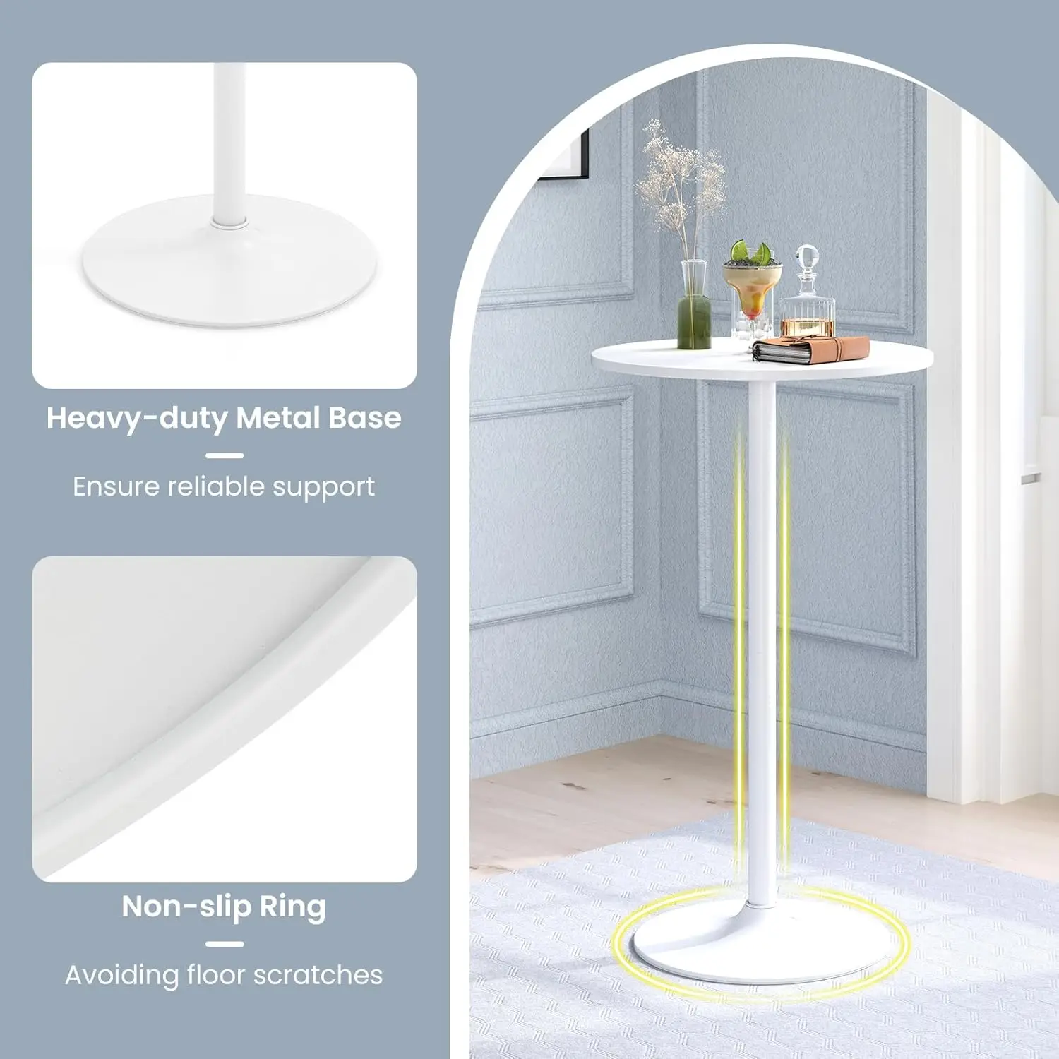 Giantex Two-In-One Bar Table With Detachable Pole, Metal Base, 24"" Round Top, 40""/22"" Two Convertible Height, Cocktail