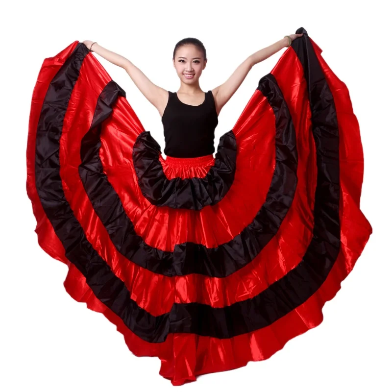 Gypsy Woman Spanish Flamenco Skirt Polyester Satin Smooth Big Swing Carnival Party Ballroom Belly Dance Costumes Dress