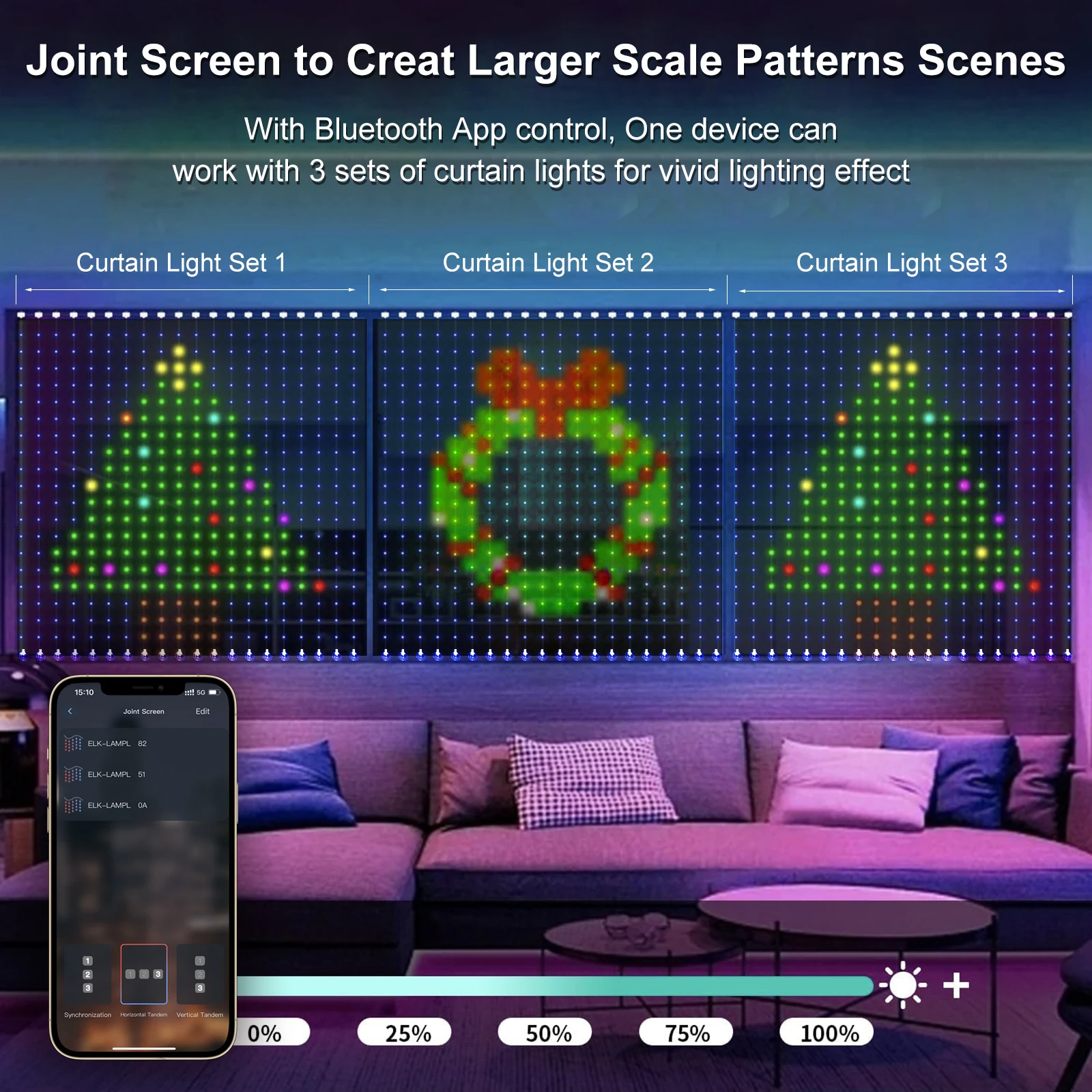 400LEDs Smart Curtain Lights Bluetooth App LED String RGB Fairy Lights DIY Music Change Display for Window Bedroom Decoration