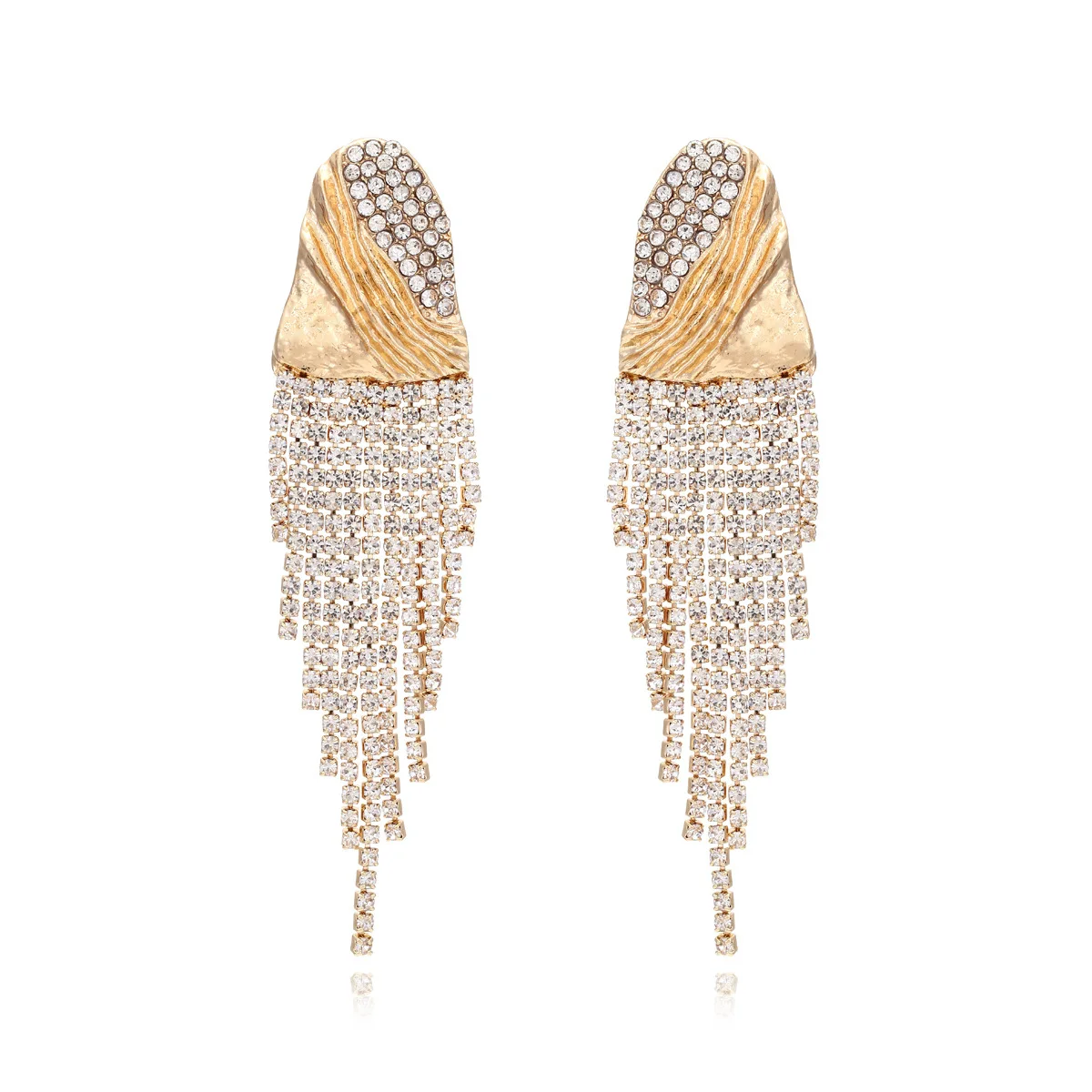 Premium super flash long claw diamond fringed earrings light luxury pleated texture alloy diamond-encrusted earrings earrings wo