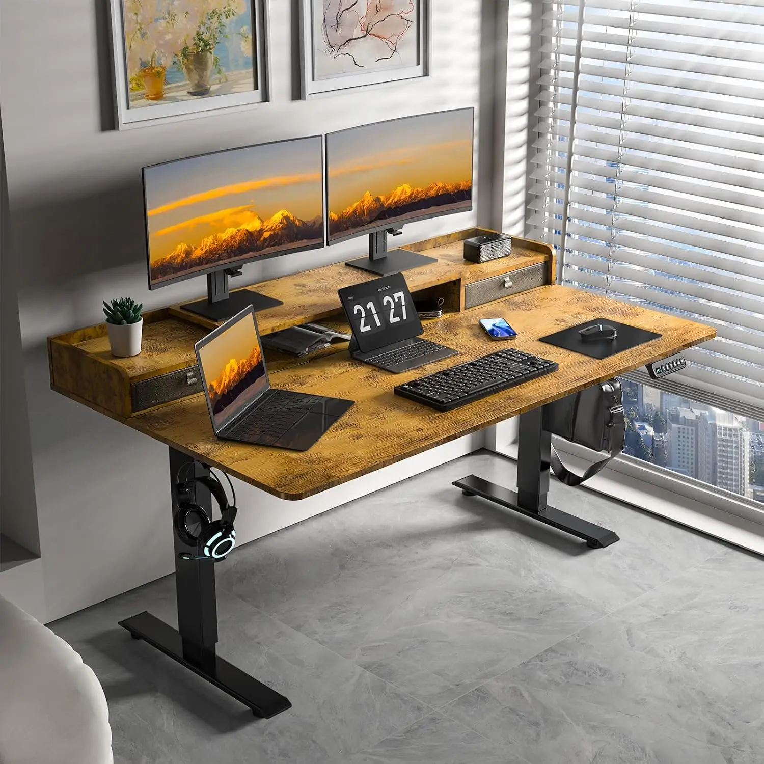 63 x 30 Inch Electric Standing Desk with 2 Drawers, Adjustable Height Widened Stand Up Desk with Storage, Sit to, Customized
