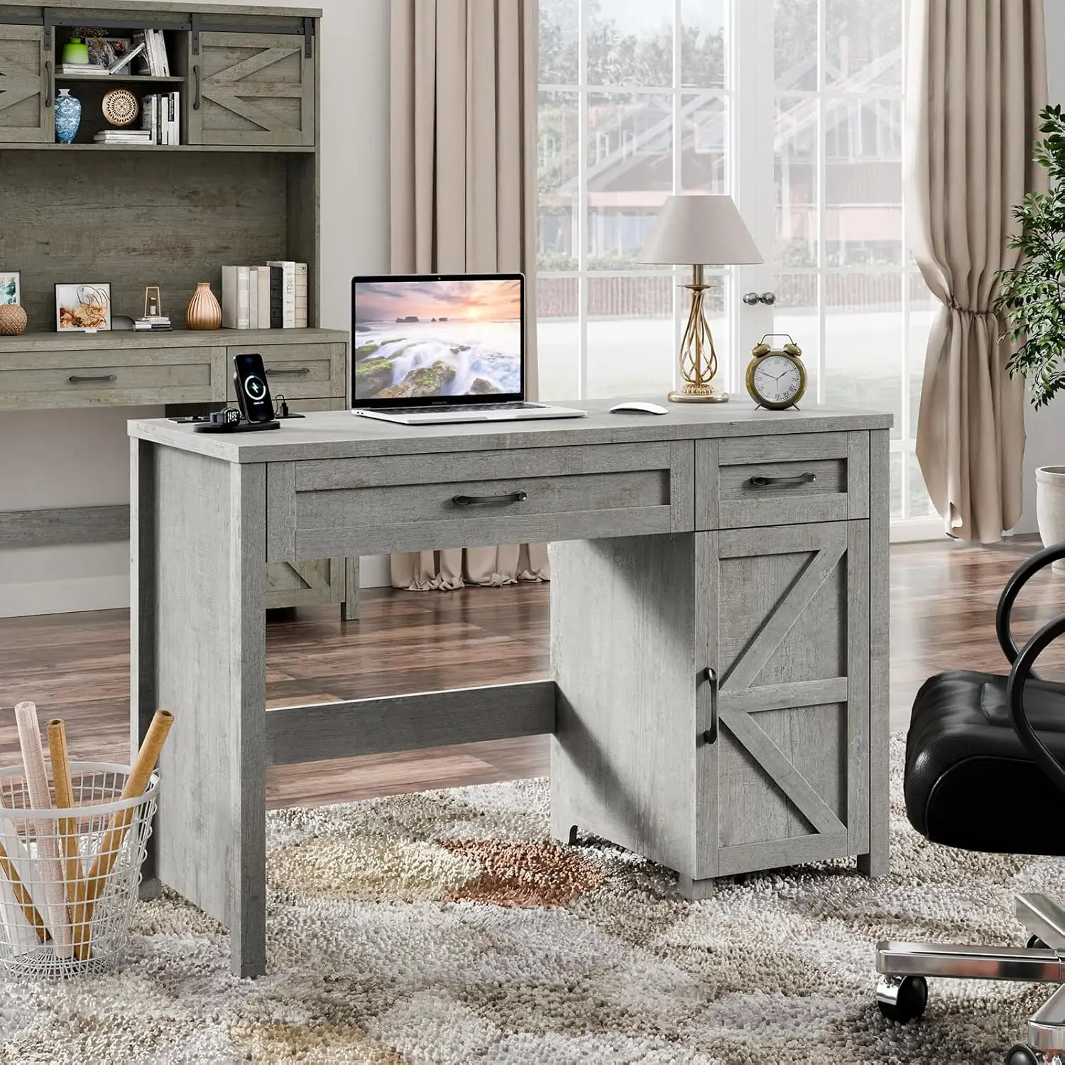 

Farmhouse 47"" Executive Desk, Computer Desk With 2 Drawers And Storage Cabinet, Workstation Computer Desk For Study And Home