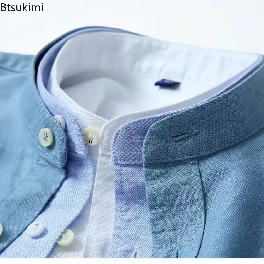 2025 جديد 100% القطن أكسفورد نسج القمصان للرجال النمط الصيني الوقوف طوق كم طويل قميص معاطف تنفس الرجال البلوزات غير رسمية #6