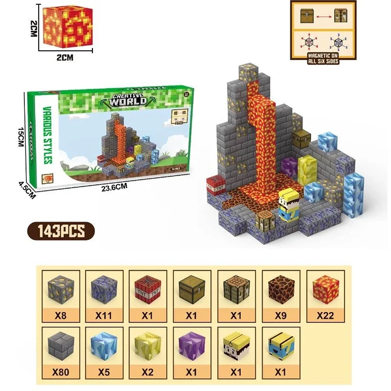 DIY Creative Magnetic Building Blocks 143PCS Magnet Cube Set for Boys STEM Puzzle Education Sensory Toys Christmas Holiday Gifts