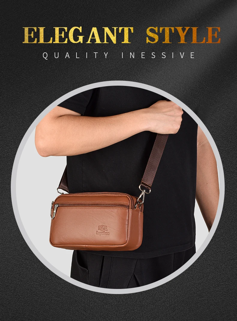 Herren Große Kapazität Echtleder Umhängetasche Lässige Multifunktionale Schultertasche mit Verstellbarem Riemen – Detail 2