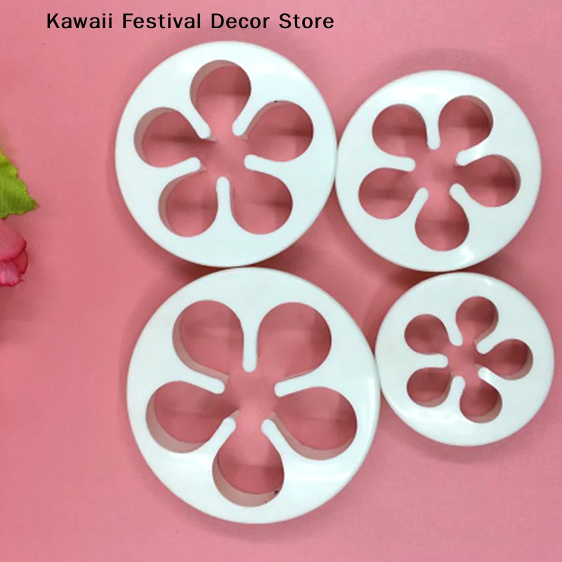 【K】4pcs Flower Moulds DIY Plaster Work Clay Resin Art Soft Silicone Fondant Cake Mold Soap Ice Chocolate Decoration Baking Tool