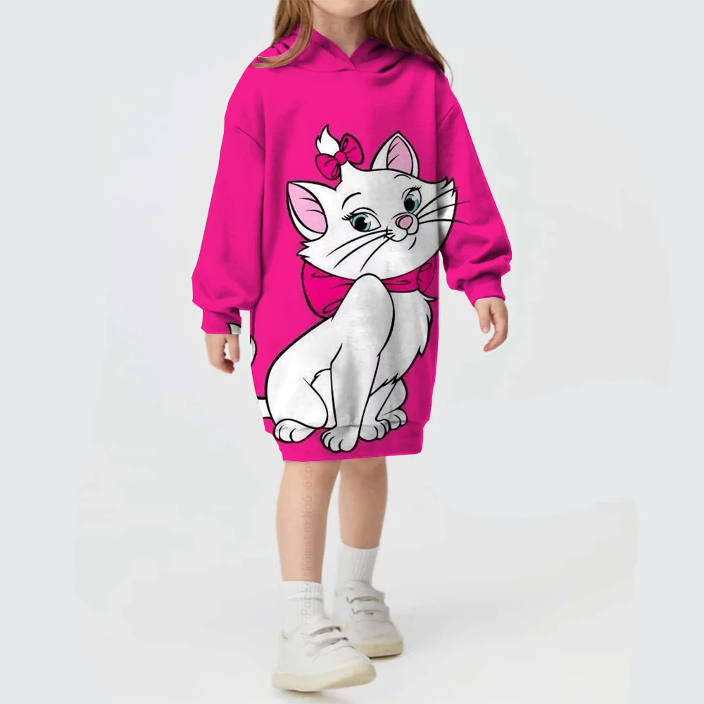 New autumn and winter Disney girls winter girls Mary Cat cartoon print long-sleeved hooded pullover sweater dress