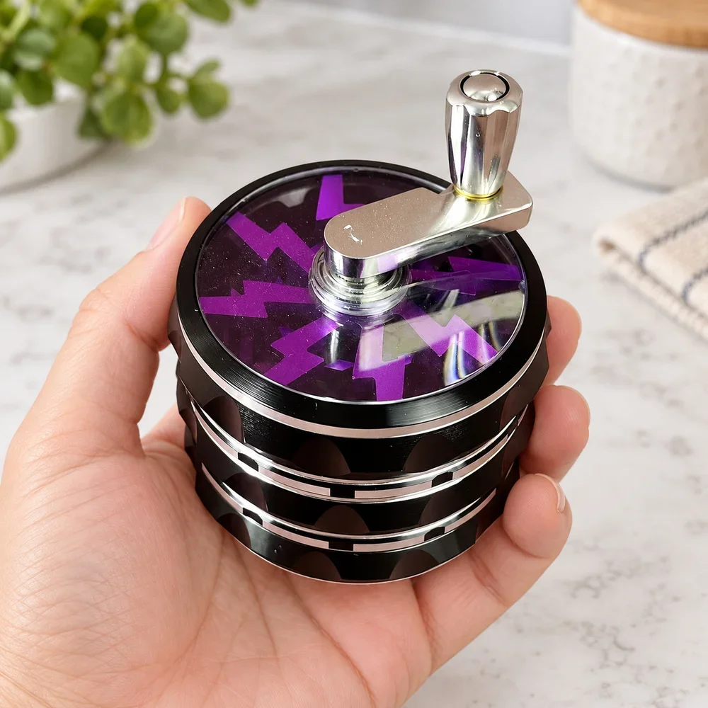 2.5inch Flash Handle Herb Grinder 4-layer Manual Mortar Spice Mill Salt Pestle Tobacco Raw Grass Grinder Cigarette Kitchen Tool