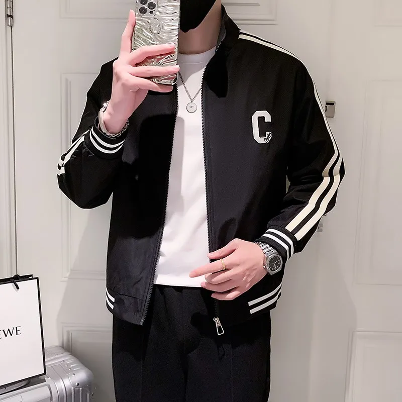 

Повседневная американская бейсбольная куртка для мужчин, молодежная модная ретро-стойка с воротником-стойкой, всепогодный полиэстер, длинная застежка-молния