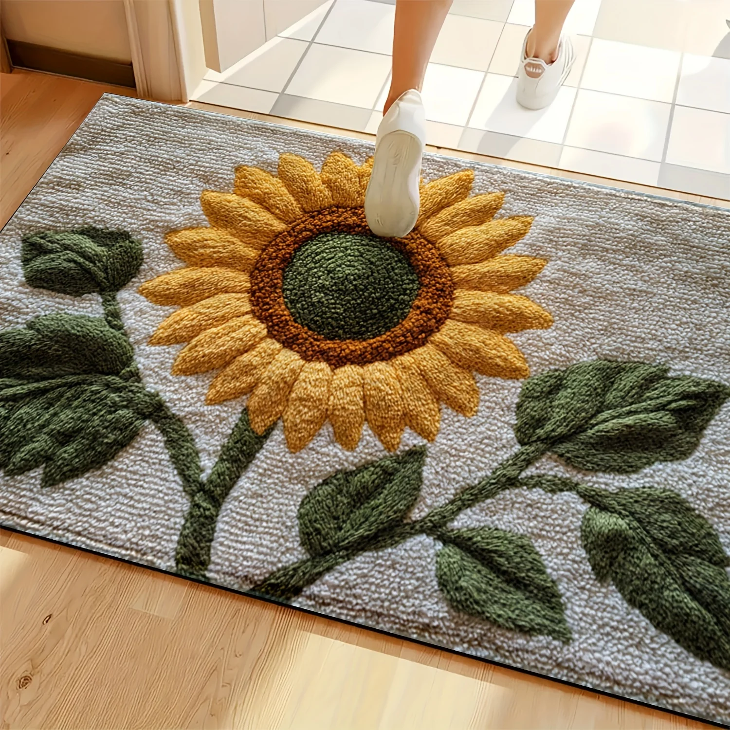 VIKAMA Sonnenblumen-Teppich, aufmunternde Fußmatte, graue Willkommensmatte, Küchenteppich, Badezimmerteppich, Teppich für Schlafzimmer, Teppich für Wohnzimmer, Zuhause