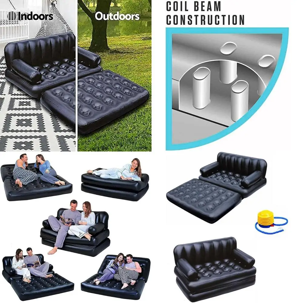 

Portable Inflatable Sofa Twin Bed with Queen Size Air Mattress - Ideal for Indoor, Outdoor, Camping, Picnic, and RV Use with Foo