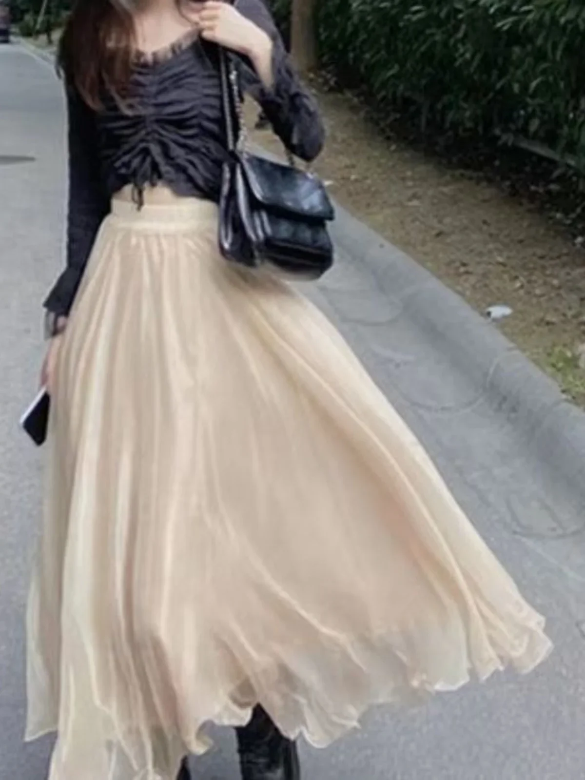 

Новое поступление, элегантное большое свободное золотое шелковое шифоновое длинное платье с блестящими лепестками, облегающая юбка-фата, юбка E6325