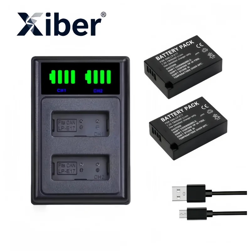 

Xiber LP-E17 LPE17 LP E17 Camera Battery +LED Dual USB Charger for Canon EOS R8 RP R50 200D 250D M3 M5 M6 750D 760D T6s 800D T8i