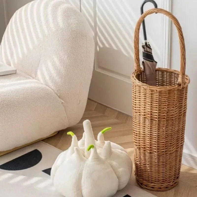 Rattan Wicker Umbrella Bucket Entryway Closet Storage Basket Yoga Mat Organizer Basket Multifunctional Hallway Umbrella Stands