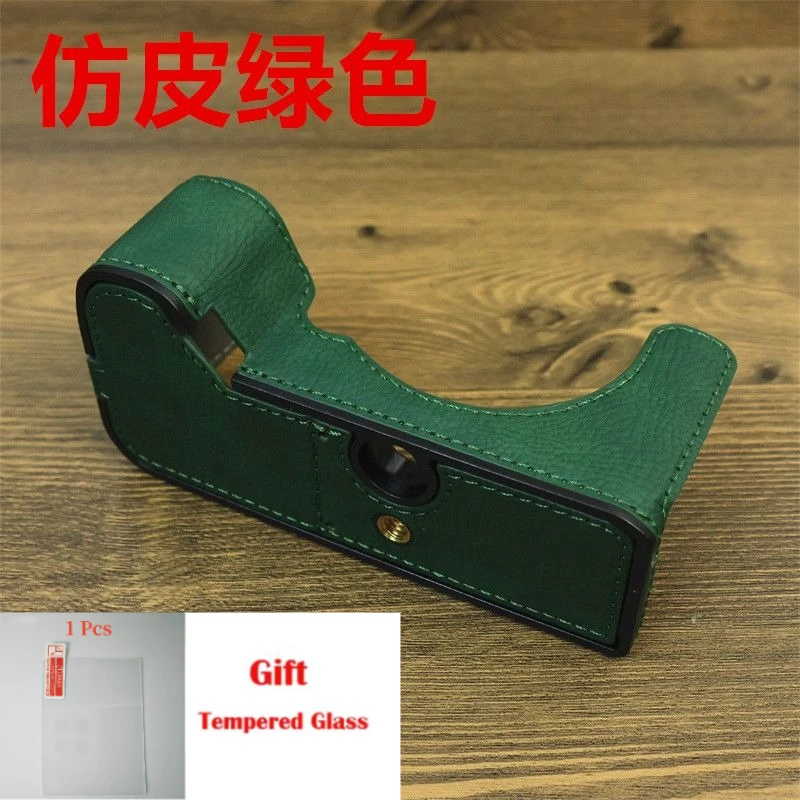 For Sony ILCE-7c2 a7cr PU Leather Camera Half Body Case a7c2 Camera Protective Cover with 1PCS tempered film