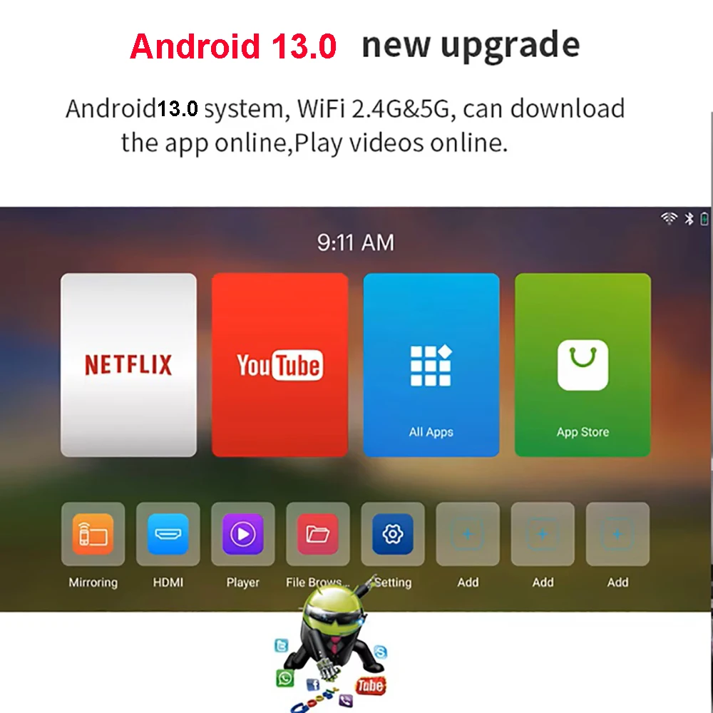 Smartldea جهاز عرض صغير جديد محمول ذكي أندرويد 13 واي فاي فيديو بيكو LED DLP العارض المسرح المنزلي كامل HD 1080P 4K سينما