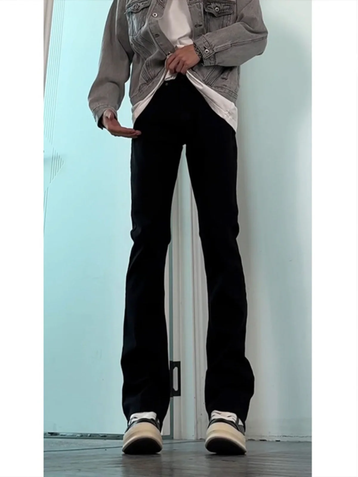 

Джинсы American Vibe с высокой талией, прямые, зауженные, удлиненные, для высоких мужчин, черные, из денима, молодежный тренд, смесь хлопка