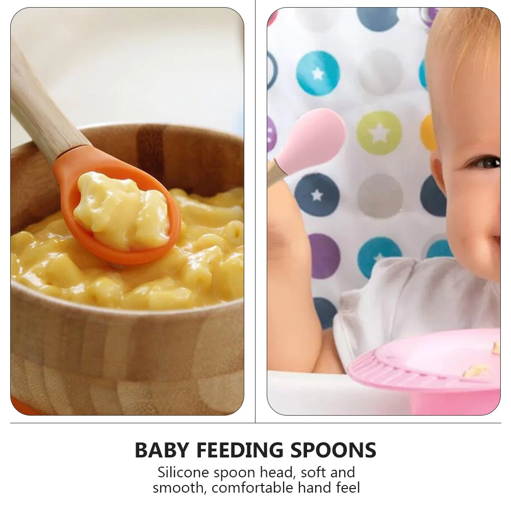 

6 pcs Children Silicone Spoons Simple Feeding Spoons For Babies Complementary Food Spoon Wear-Resistant Safe Baby Training Spoon