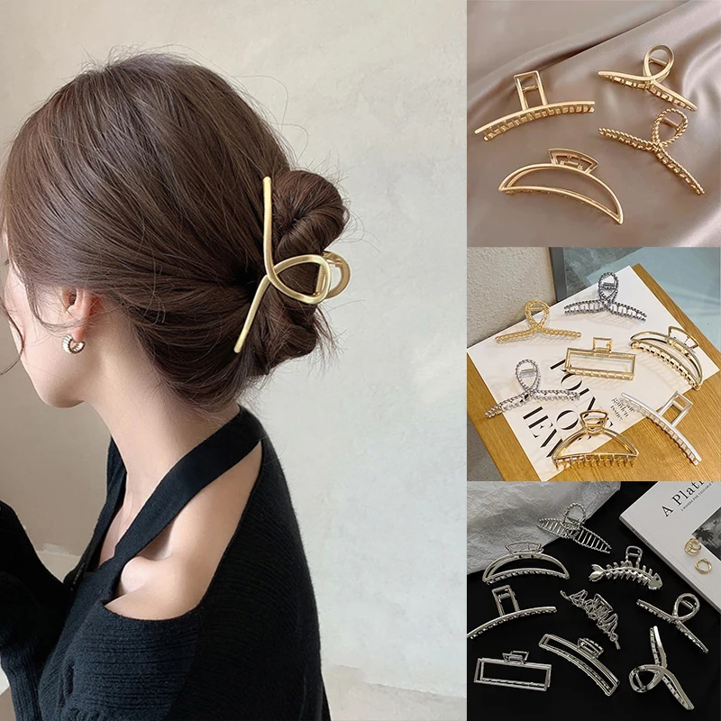 New Gold Silver Hollow Geometry Large Metal Shark Hair Claw Clips Women Alloy Hairpins Barrettes Fashion Hair Accessories