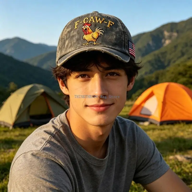 340D Lightweight Cotton Baseball Cap Outdoor Sun Hat Feature Rooster Pattern Curved Brimmed For Casual And Sports Outfits
