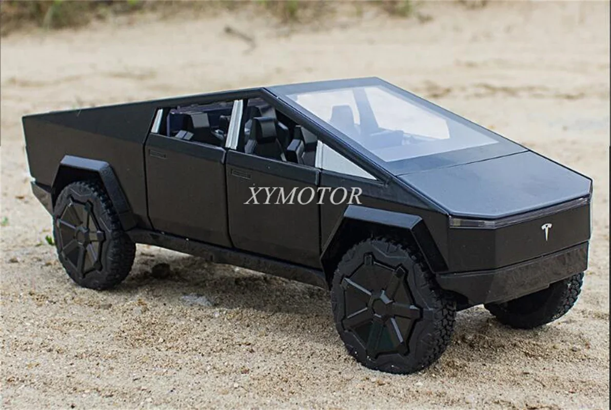 Coche de juguete modelo Tesla Cybertruck Pickup fundido a presión, regalo de Hobby, negro/gris/plata, luz de sonido, absorción de impactos, 1/24