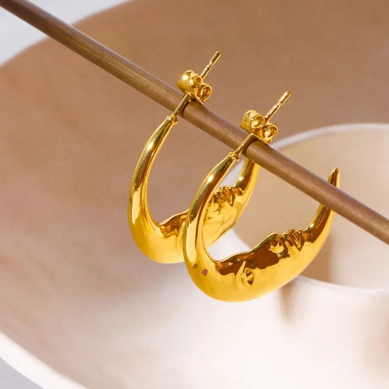 Fashion Jewelry Vintage Temperament Gold Color Moon Earrings For Women Female Gifts 2023 Trend New European and American Design