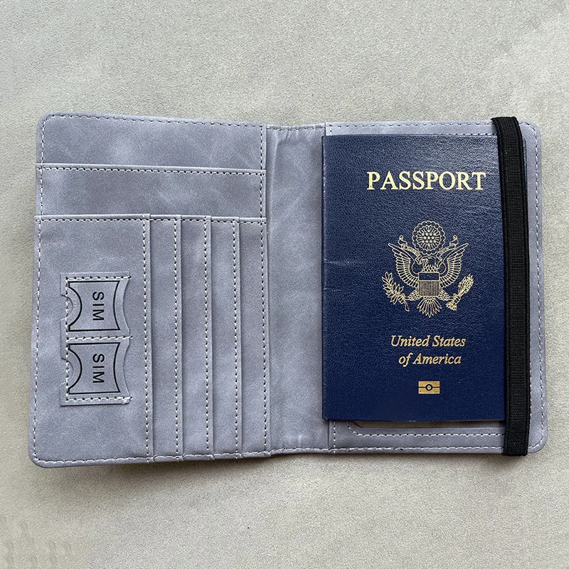 funda para pasaporte personalizada con bloqueo Rfid, brújula del mapa del mundo con banda elástica, soporte para pasaporte esencial de viaje