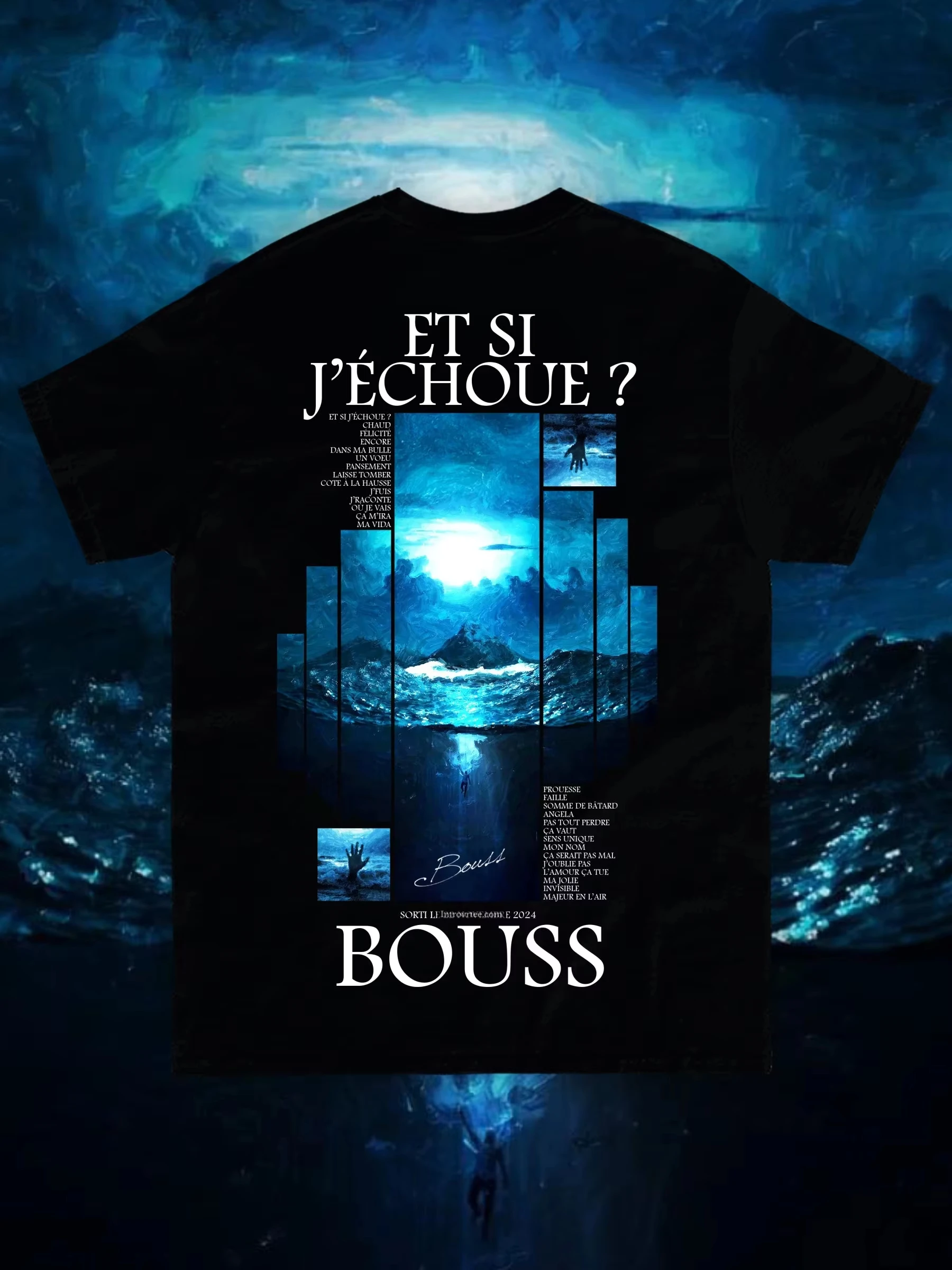 2026 Deep Sea Mountain Collage Art Graphic Short Sleeve T-shirt French Aesthetic Landscape Loose Crew Neck Top