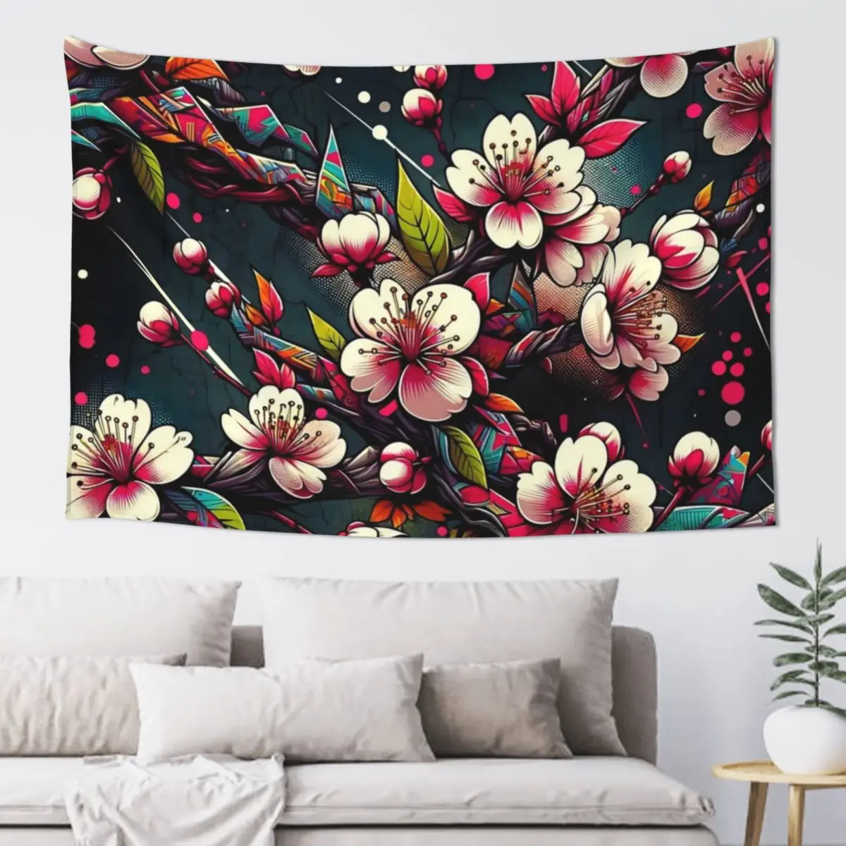 Blossoming Elegance - Timeless Cherry Blossom Pattern Tapestry For Bedroom Funny Decoration Home Tapestry