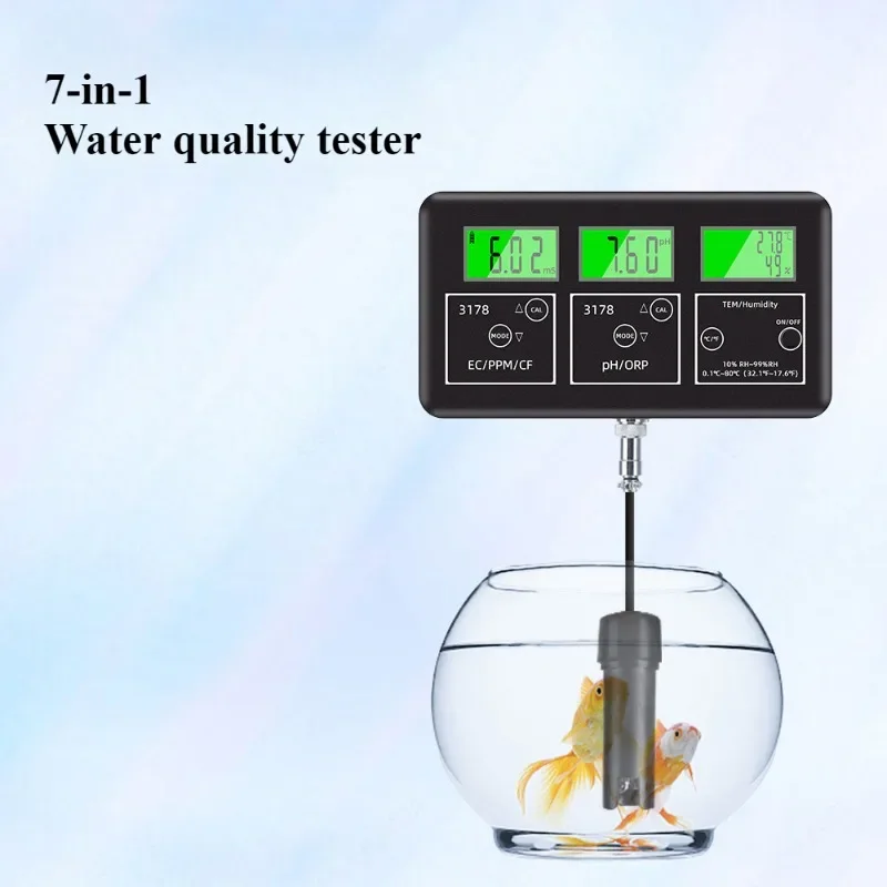 

Seven in One Water Quality Detector PPM/EC/CF/PH/ORP/temperature and Humidity Water Quality Analyzer