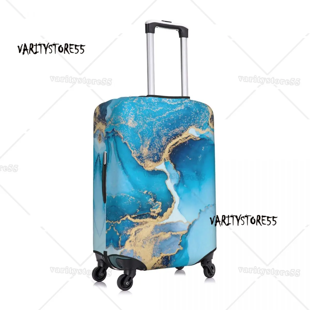 Custom Luxury Blue Abstract Texture Marble Pattern Luggage Cover Protector Elastic Travel Suitcase Covers