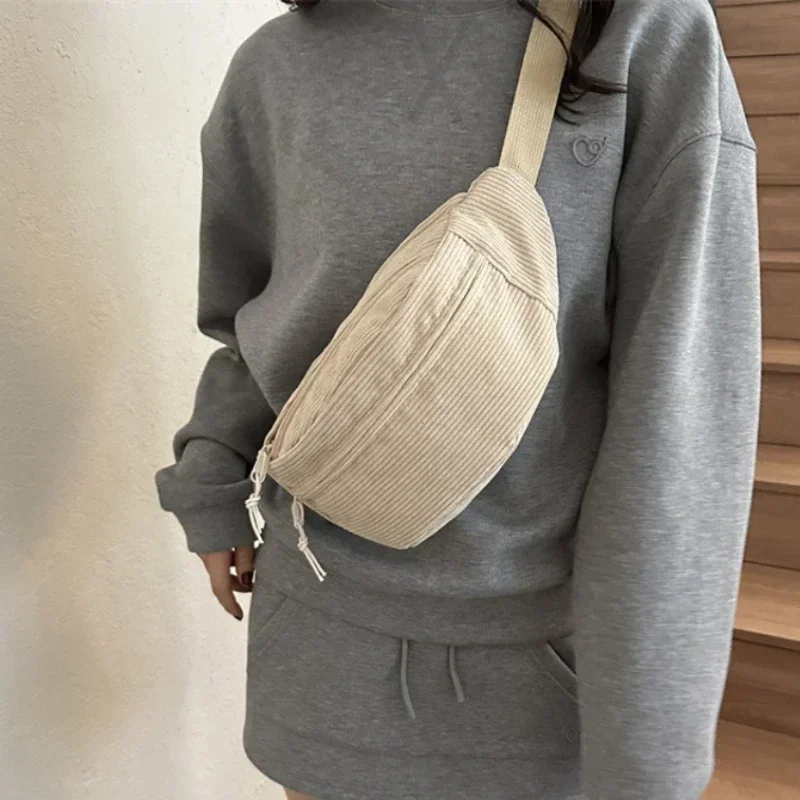 

Corduroy Women Waist Bag Canvas Student Shoulder Crossbody Chest Bag 2024 Fanny Pack Fashion Phone Banana Female Bum Belt Bags