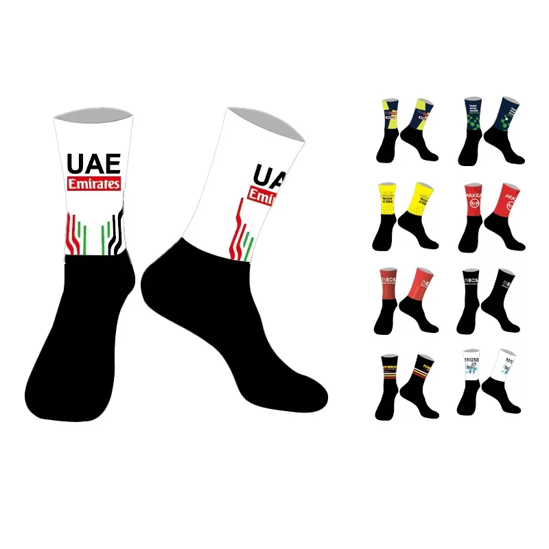 2024 Pro Team UAE Anti-slip Cycling Socks Laser Cut Bike Socks Bicycle Sports Breathable Socks for Men and Women