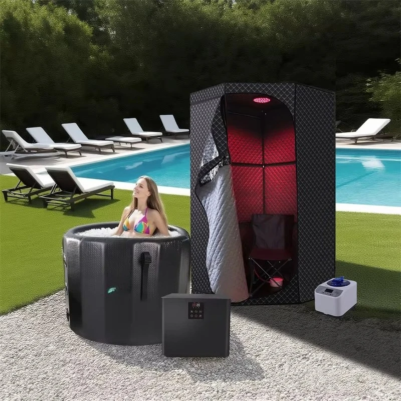 Sport Recovery Steam Heating Red Light Folding Sauna Tent Portable Sauna and 0.3hp/0.5hp/1hp Water Chiller Ice Bath