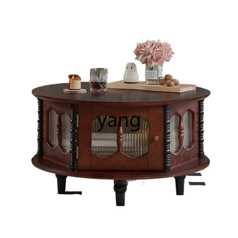 

LMM retro solid wood round coffee table combination small apartment living room home medium ancient style