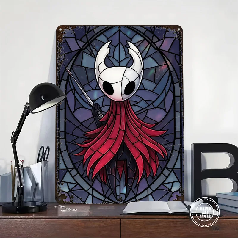 Hornet Hollow Knight in Stained Glass Style 3D Texture Metal Poster Customized Wall Art Tin Sign Gift for Mancave Bathroom Decor