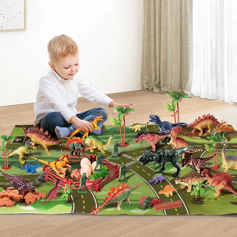 Assorted Dinosaur Toys Set in Dinosaur Mouth Storage Container, Multiple Realistic Dinosaur Figures Kids Play Toy