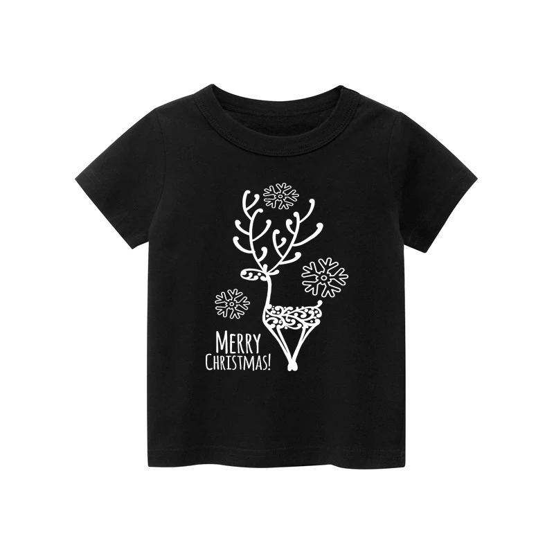 2024 New Christmas T Shir For Girls Short Sleeve T-shirt For Kids Christmas Clothes Cartoon Santa Elk Cute Print Christmas Tops