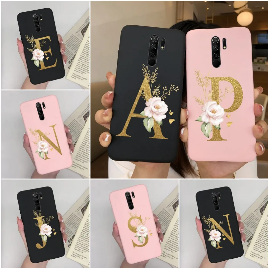 For Xiaomi Redmi 9 Silicone Case Fashion Matte Flower Letters Soft Back Cover For Redmi9 Fundas Coque Capa Bumper M2004J19G 2020