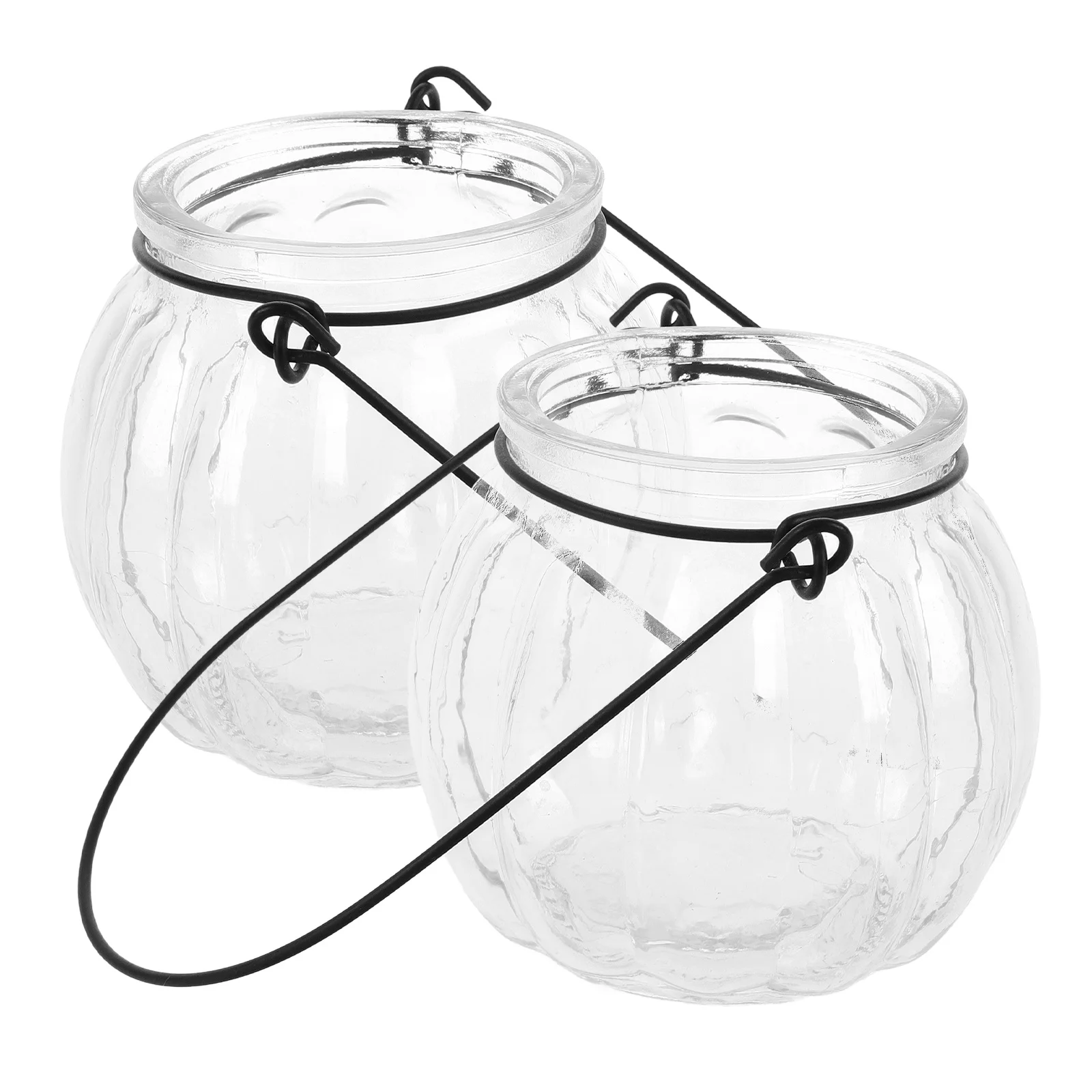 

2Pcs Clear Glass Tea Light Holders Pumpkin Shape Aromatherapy Jar for Wedding Party Home Decor DIY Storage Jar