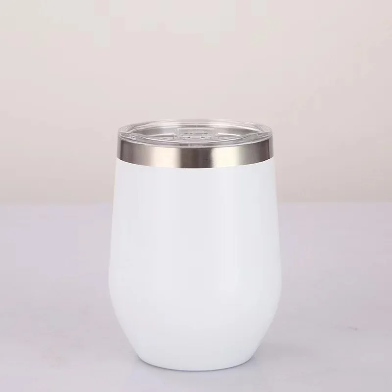 12oz 304 Stainless Steel Insulated Wine Tumbler, Double Wall Vacuum Cup with Clear Sliding Lid