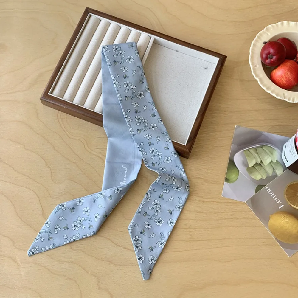 

Elegant Ribbon Floral Scarf Printed Thin Scarf Headband Retro Hair Accessories Long Scarves Head Scarf