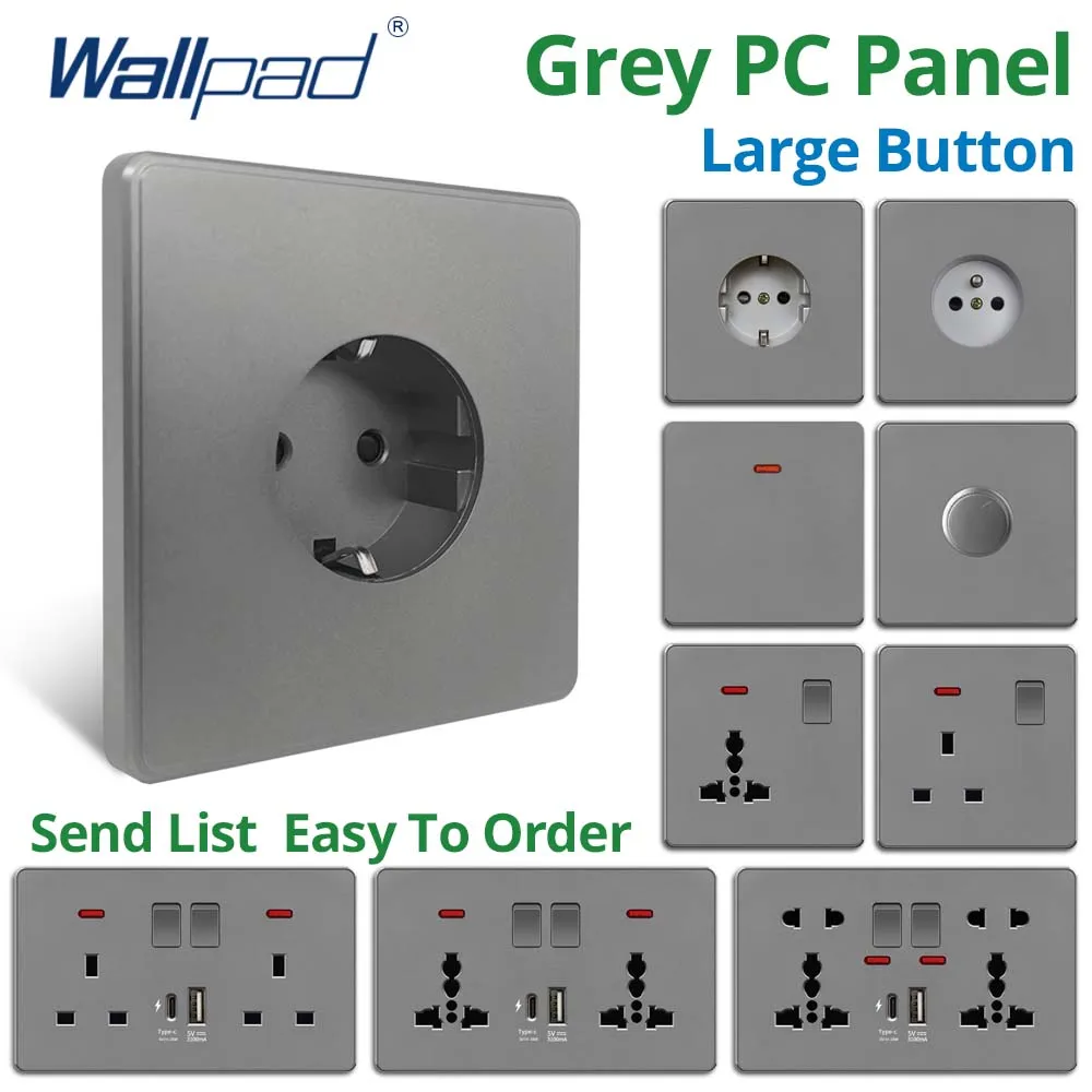 

Wallpad Grey Plastic Panel Wall EU UK MF Electric Power Socket 20A 45A 2P Switch Dimmer Fan Switch