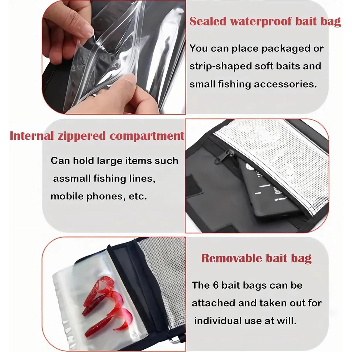 Angelzubehör-Organizer-Tasche | Weichköder-Bindemittel | Weiche Plastikköder und Angelzubehör ordentlich verstauen | Abnehmbare Aufbewahrungstaschen – Detail 7