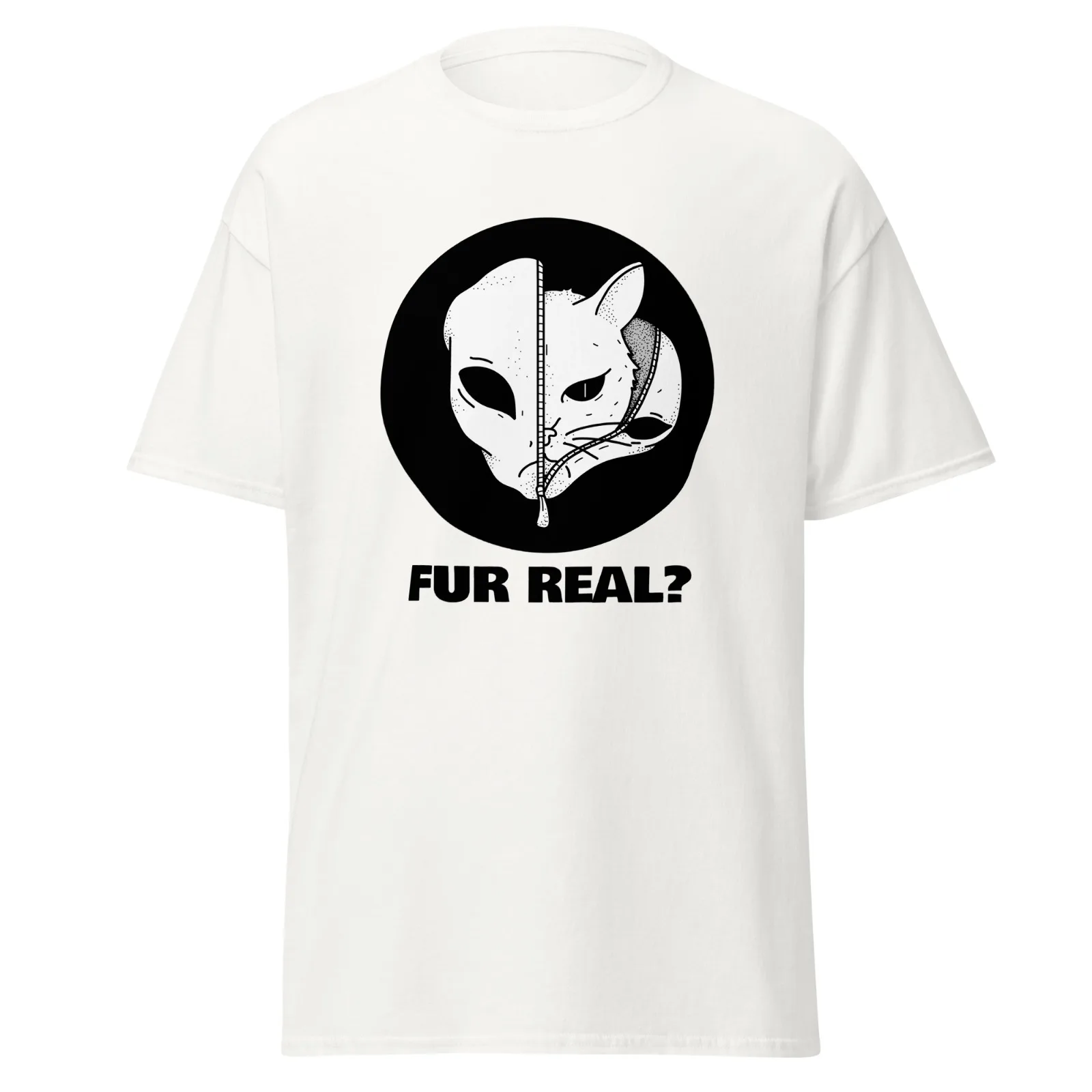 Fur Real? Mens Classic T Shirt Alien Unzipping to Cat Face Graphic Tee