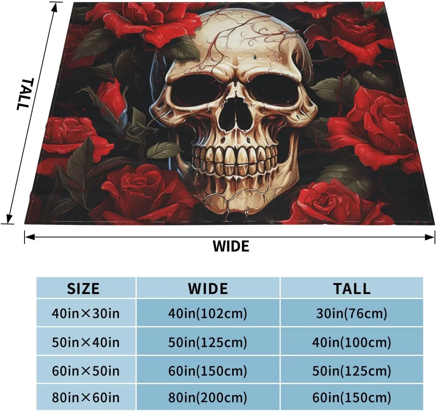 Throw Blanket for Couch Ultra-Soft Micro Fleece Blankets Skull Rose-Red Blanket Warm Cozy Thick Throws Lightweight Flannel Fuzzy